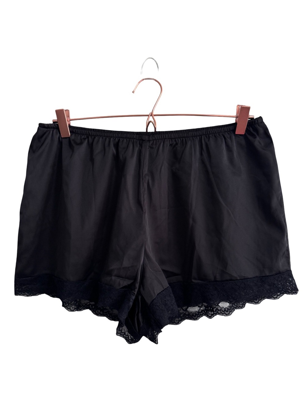 Musera Black Satin Lace Trim Pull On Shorts Size XL